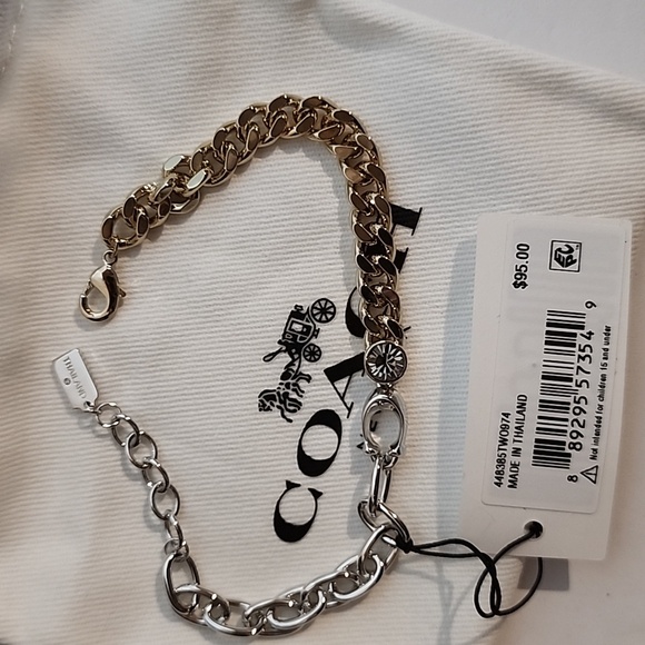 Coach Silver/Gold Chain Link Bracelet With Gemstone NWT - Picture 2 of 7